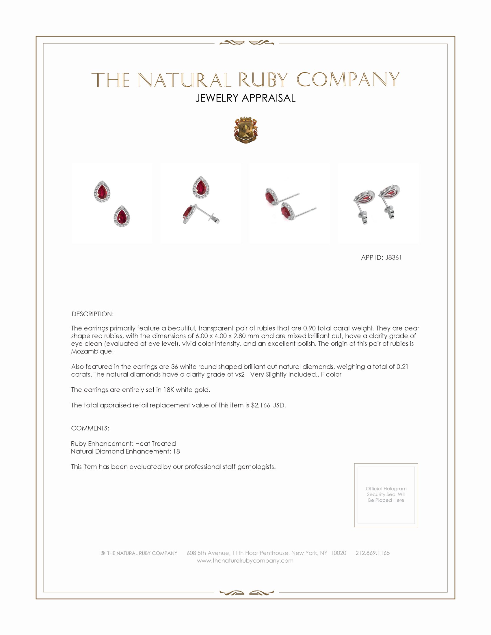0.90 Ct.Tw. Ruby Natural Diamond Pave Earrings, 18K White Gold