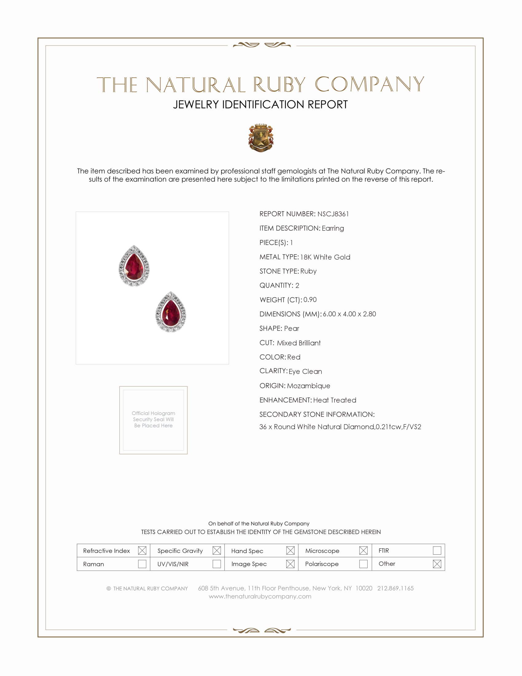 0.90 Ct.Tw. Ruby Natural Diamond Pave Earrings, 18K White Gold