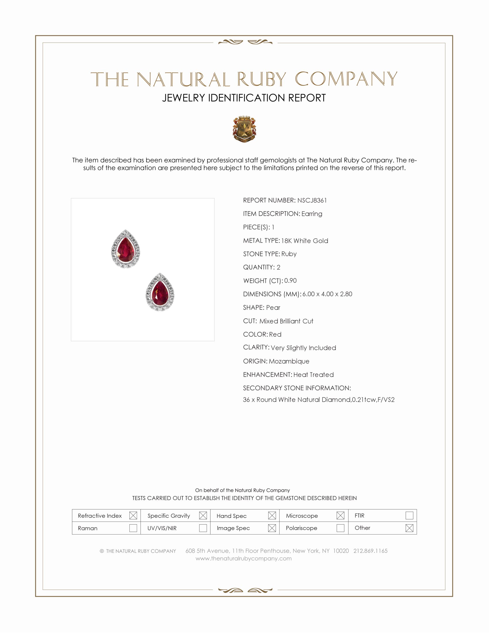 0.90 Ct.Tw. Ruby and Natural Diamond Studs Earrings, 18K White Gold