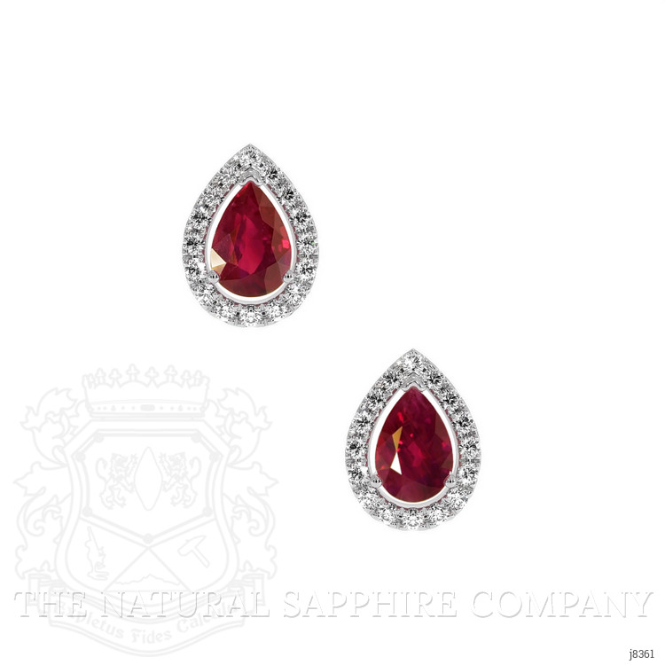 0.90 Ct.Tw. Ruby Natural Diamond Pave Earrings, 18K White Gold