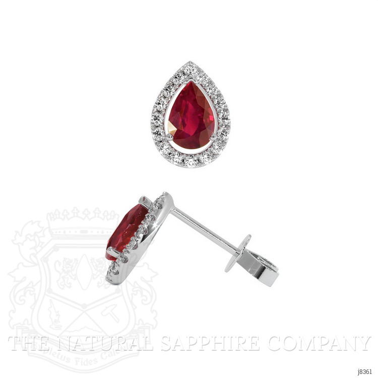 0.90 Ct.Tw. Ruby Natural Diamond Pave Earrings, 18K White Gold