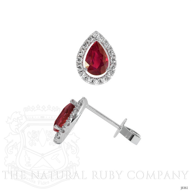 0.90 Ct.Tw. Ruby Natural Diamond Pave Earrings, 18K White Gold