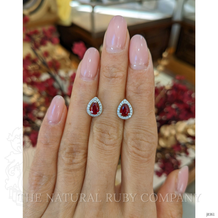 0.90 Ct.Tw. Ruby and Natural Diamond Pave Earrings, 18K White Gold