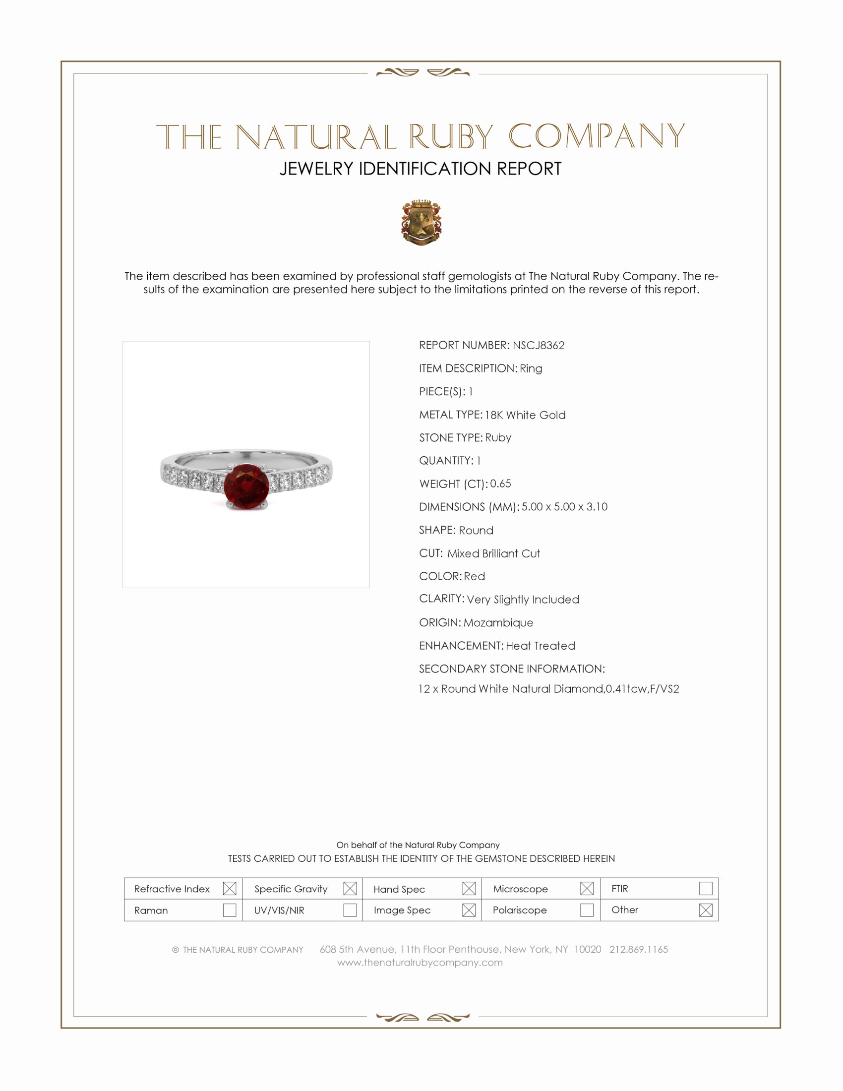 0.65 Ct. Ruby and Natural Diamond Pave Ring, 18K White Gold