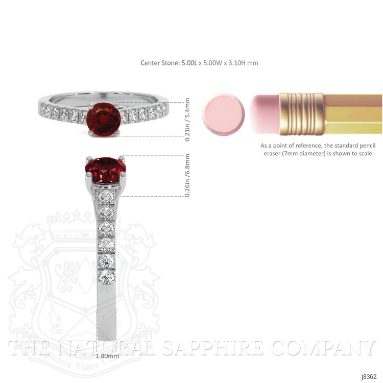 0.65 Ct. Ruby Natural Diamond Pave Ring, 18K White Gold