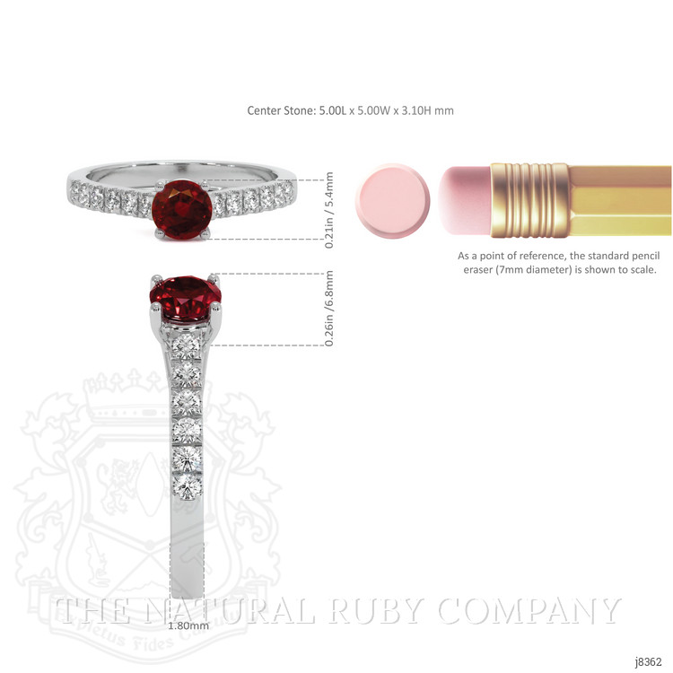 0.65 Ct. Ruby Natural Diamond Pave Ring, 18K White Gold