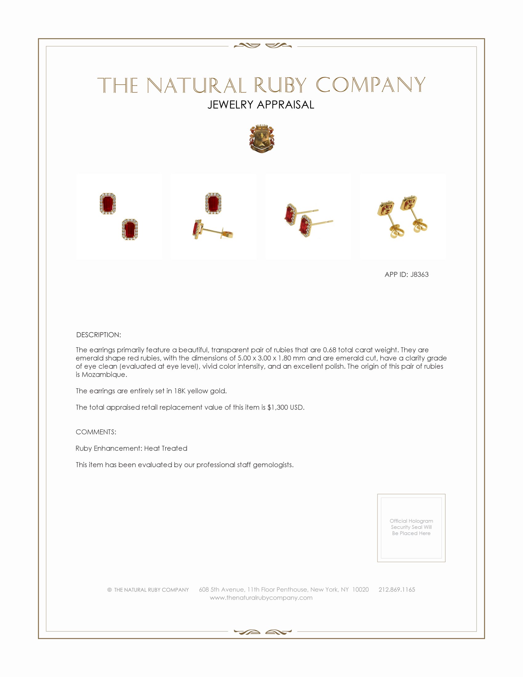 0.68 Ct.Tw. Ruby and Natural Diamond Pave Earrings, 18K Yellow Gold