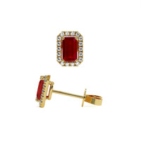 0.68 Ct.Tw. Ruby Natural Diamond Pave Earrings, 18K Yellow Gold Image