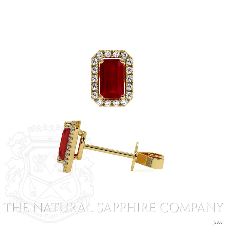 0.68 Ct.Tw. Ruby Natural Diamond Pave Earrings, 18K Yellow Gold