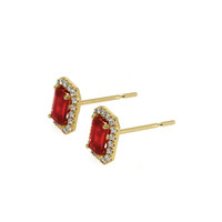 0.68 Ct.Tw. Ruby Natural Diamond Pave Earrings, 18K Yellow Gold Image