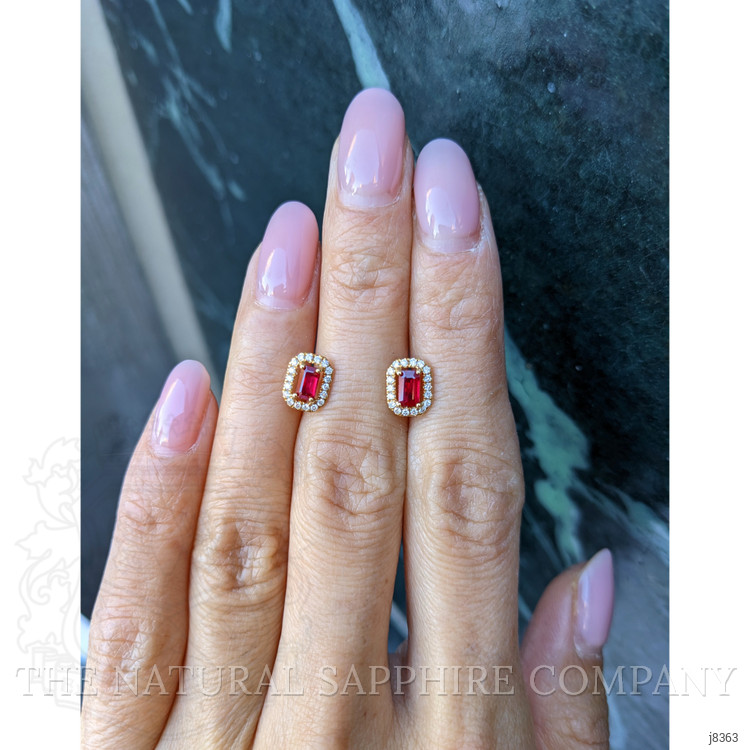 0.68 Ct.Tw. Ruby and Natural Diamond Pave Earrings, 18K Yellow Gold