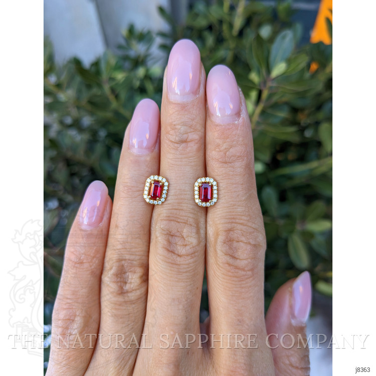 0.68 Ct.Tw. Ruby and Natural Diamond Pave Earrings, 18K Yellow Gold