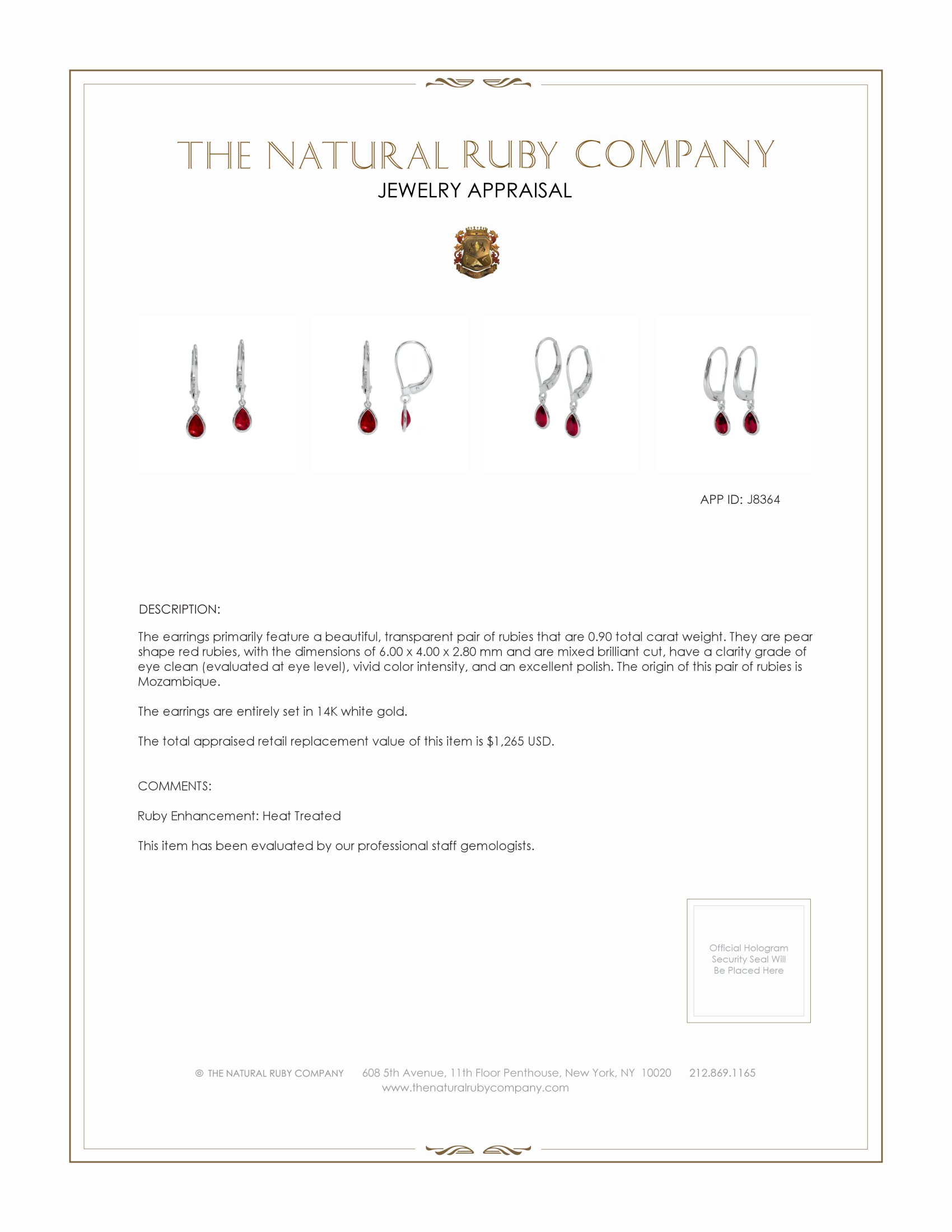 0.90 Ct.Tw. Ruby Bezel Earrings, 14K White Gold