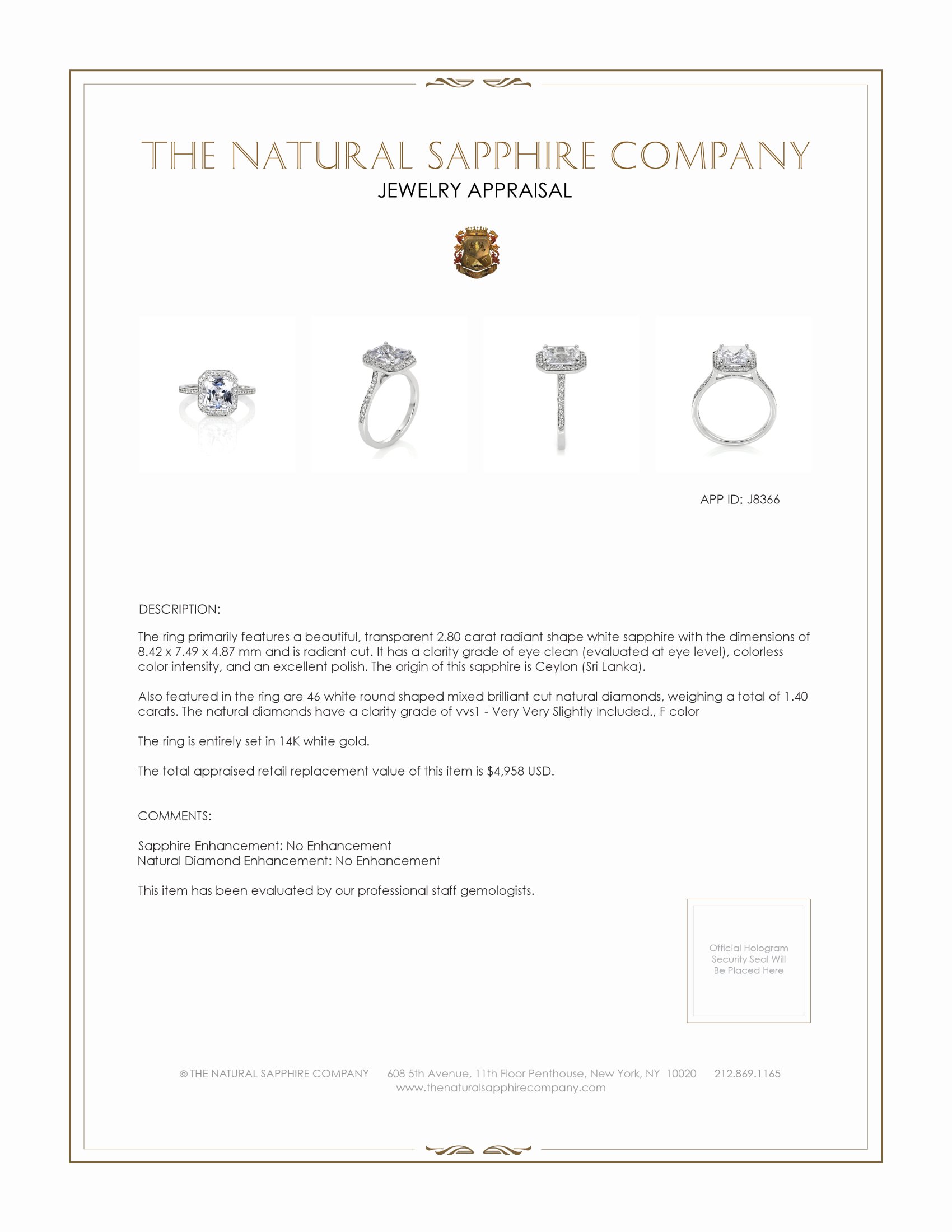 2.80 Ct. White Sapphire and Natural Diamond Pave Ring, 14K White Gold