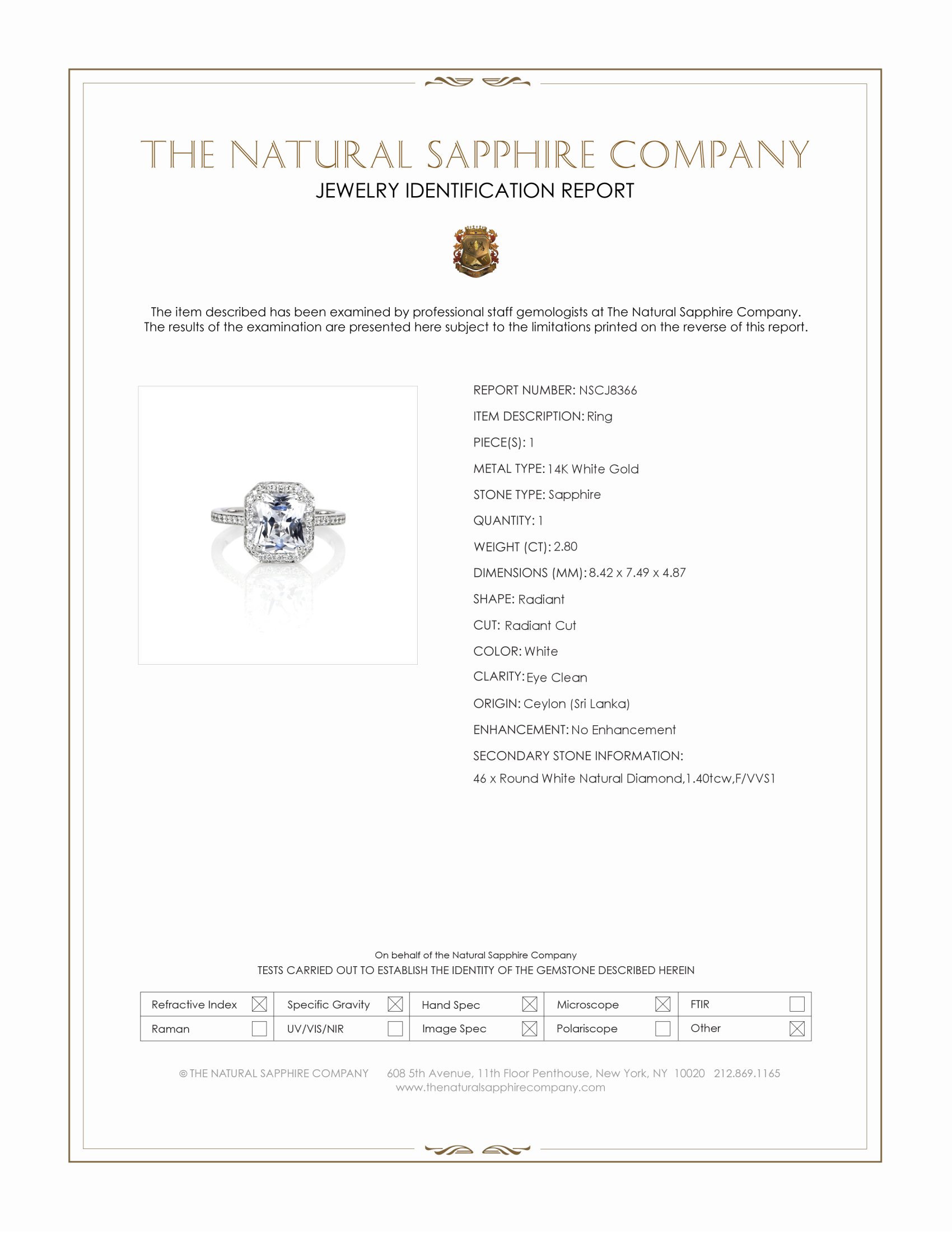 2.80 Ct. White Sapphire and Natural Diamond Pave Ring, 14K White Gold