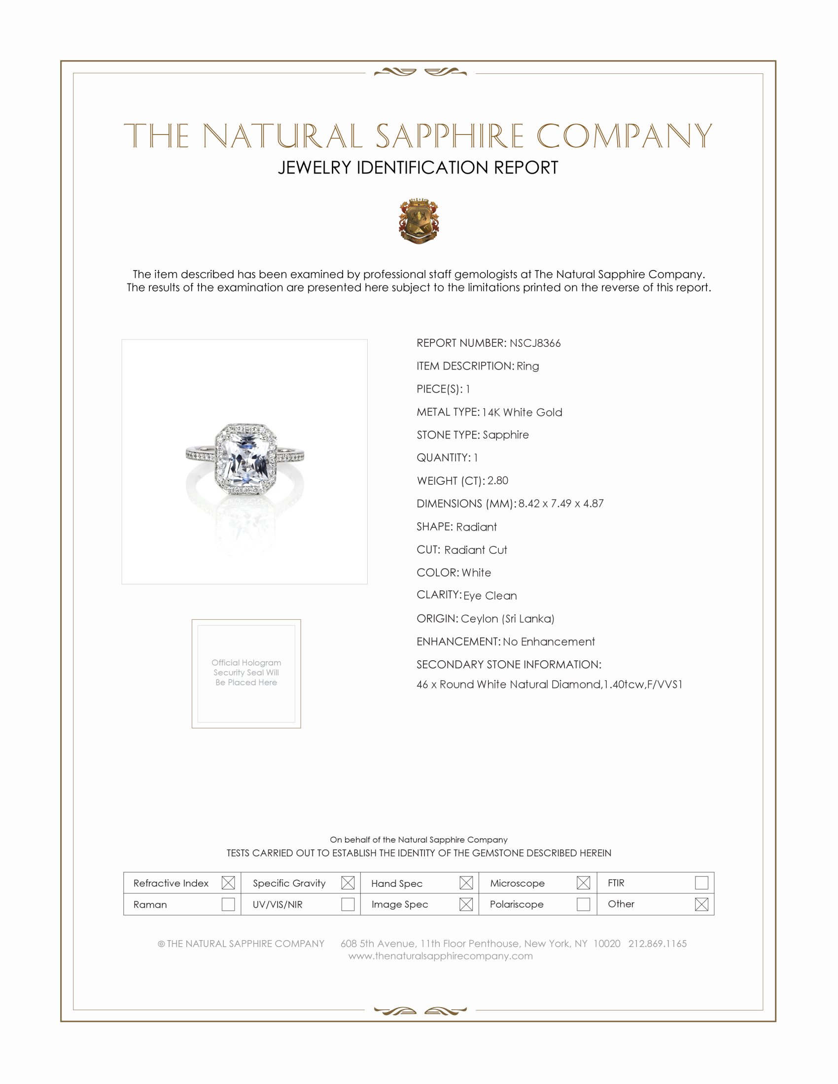 2.80 Ct. White Sapphire and Natural Diamond Pave Ring, 14K White Gold