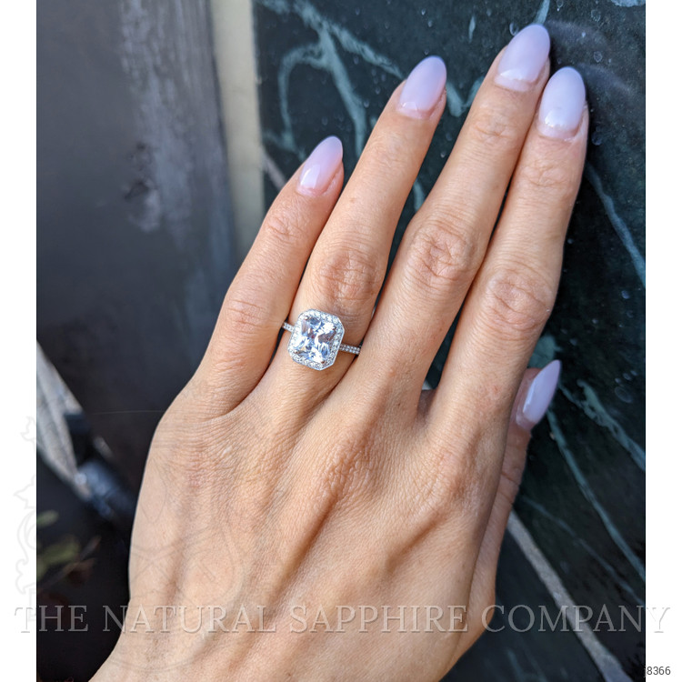 2.80 Ct. White Sapphire and Natural Diamond Pave Ring, 14K White Gold