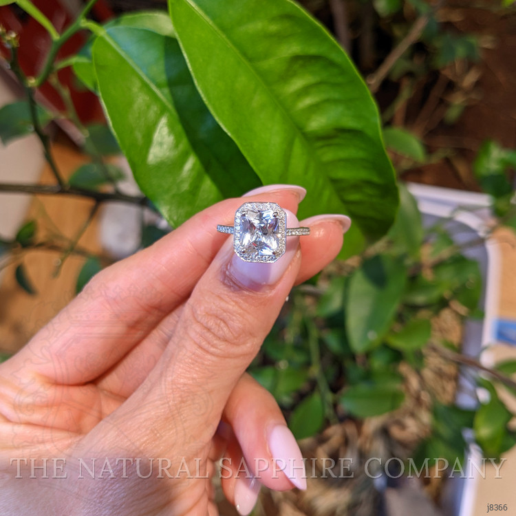 2.80 Ct. White Sapphire and Natural Diamond Pave Ring, 14K White Gold
