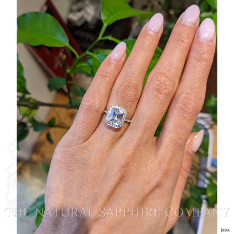 2.80 Ct. White Sapphire and Natural Diamond Pave Ring, 14K White Gold