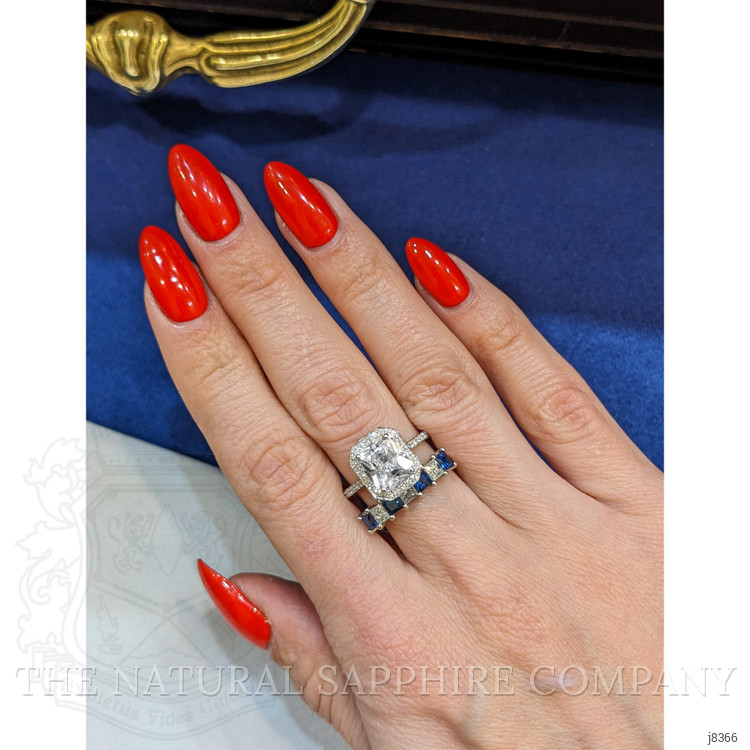 2.80 Ct. White Sapphire and Natural Diamond Pave Ring, 14K White Gold