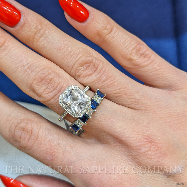 2.80 Ct. White Sapphire and Natural Diamond Pave Ring, 14K White Gold