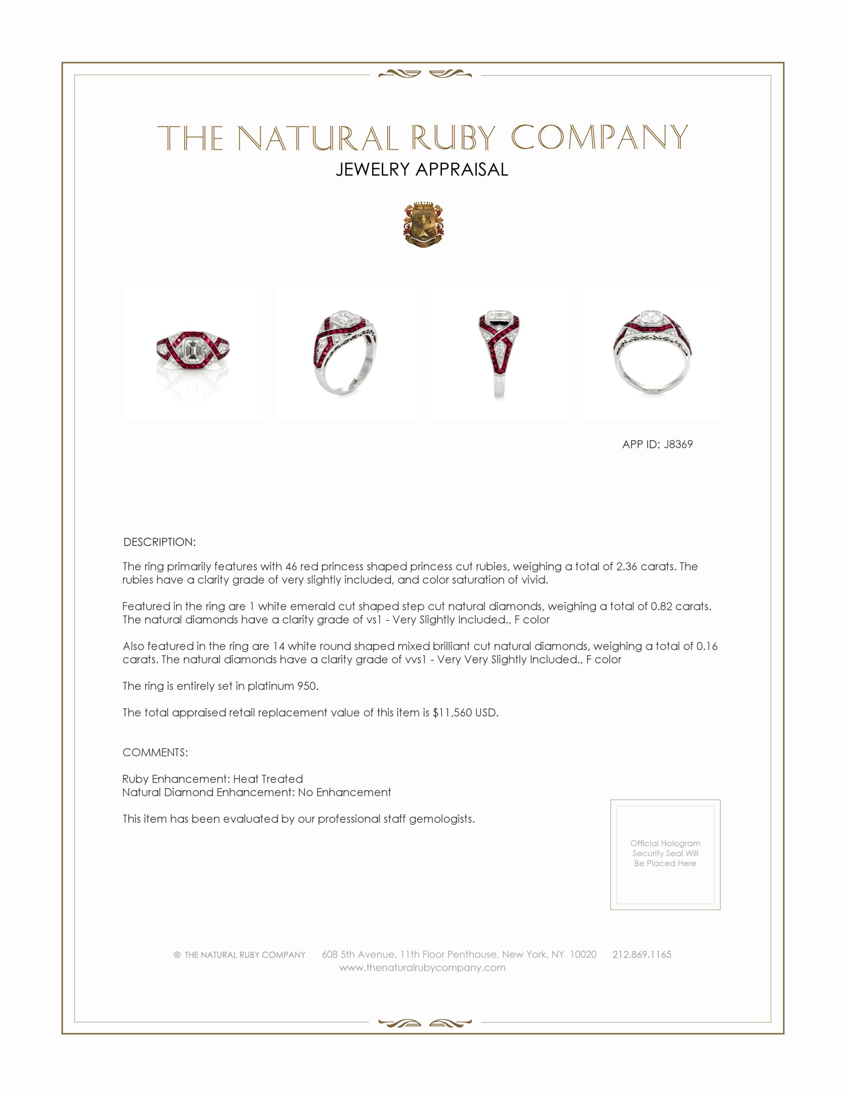 2.36 Ct. Ruby and Natural Diamond Antique Style Ring, Platinum 950