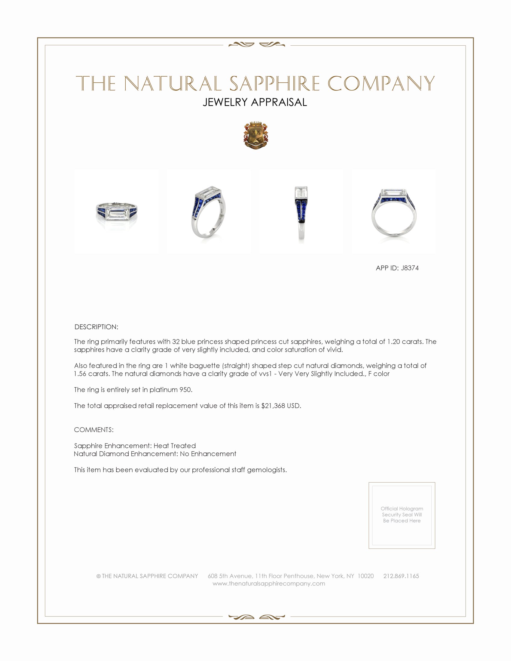 1.20 Ct. Blue Sapphire and Natural Diamond Antique Style Ring, Platinum 950