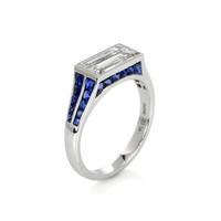 1.20 Ct. Blue Sapphire and Natural Diamond Antique Style Ring, Platinum 950 Image