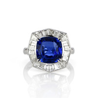 6.06 Ct. Blue Sapphire and Natural Diamond Antique Style Ring, Platinum 950 Video