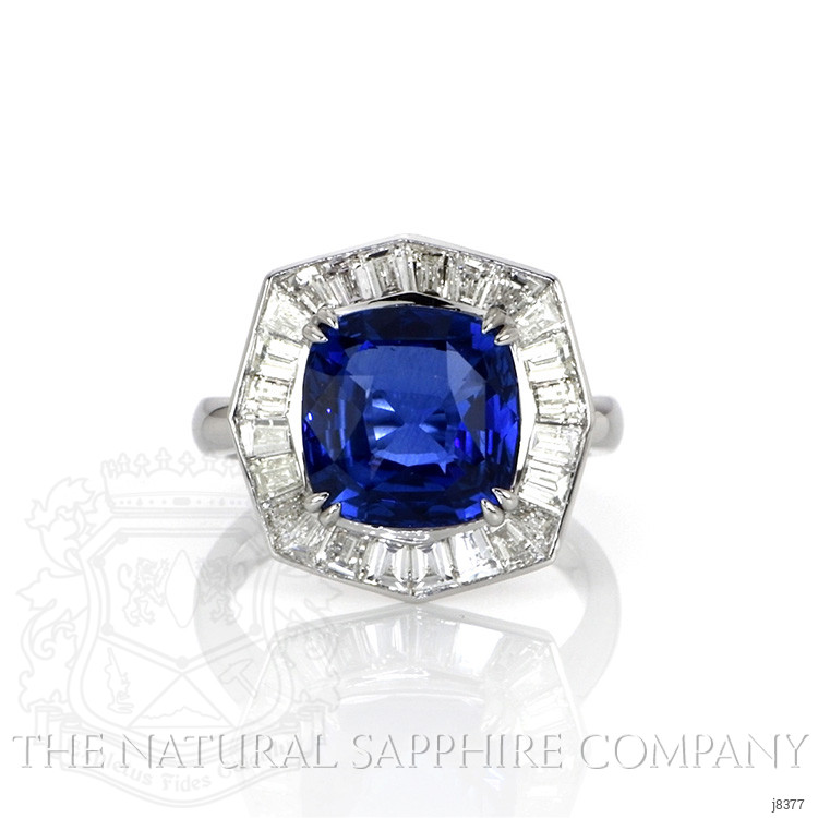 6.06 Ct. Blue Sapphire and Natural Diamond Antique Style Ring, Platinum 950