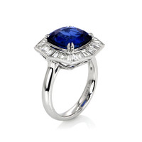 6.06 Ct. Blue Sapphire and Natural Diamond Antique Style Ring, Platinum 950 Image