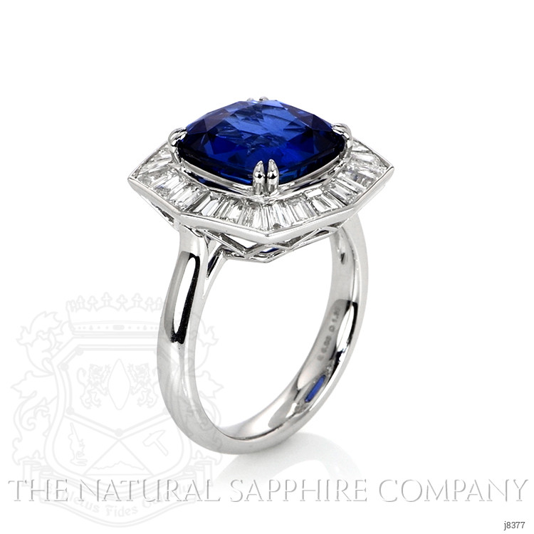6.06 Ct. Blue Sapphire and Natural Diamond Antique Style Ring, Platinum 950