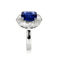 6.06 Ct. Blue Sapphire and Natural Diamond Antique Style Ring, Platinum 950 Image