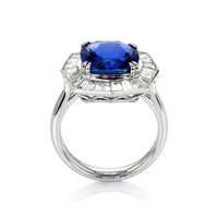 6.06 Ct. Blue Sapphire and Natural Diamond Antique Style Ring, Platinum 950 Image