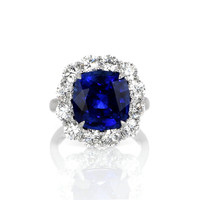 7.49 Ct. Blue Sapphire and Natural Diamond Halo Ring, Platinum 950 Video