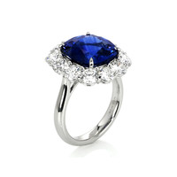 7.49 Ct. Blue Sapphire and Natural Diamond Halo Ring, Platinum 950 Image