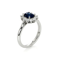 1.30 Ct. Blue Sapphire and Natural Diamond Halo Ring, Platinum 950 Image