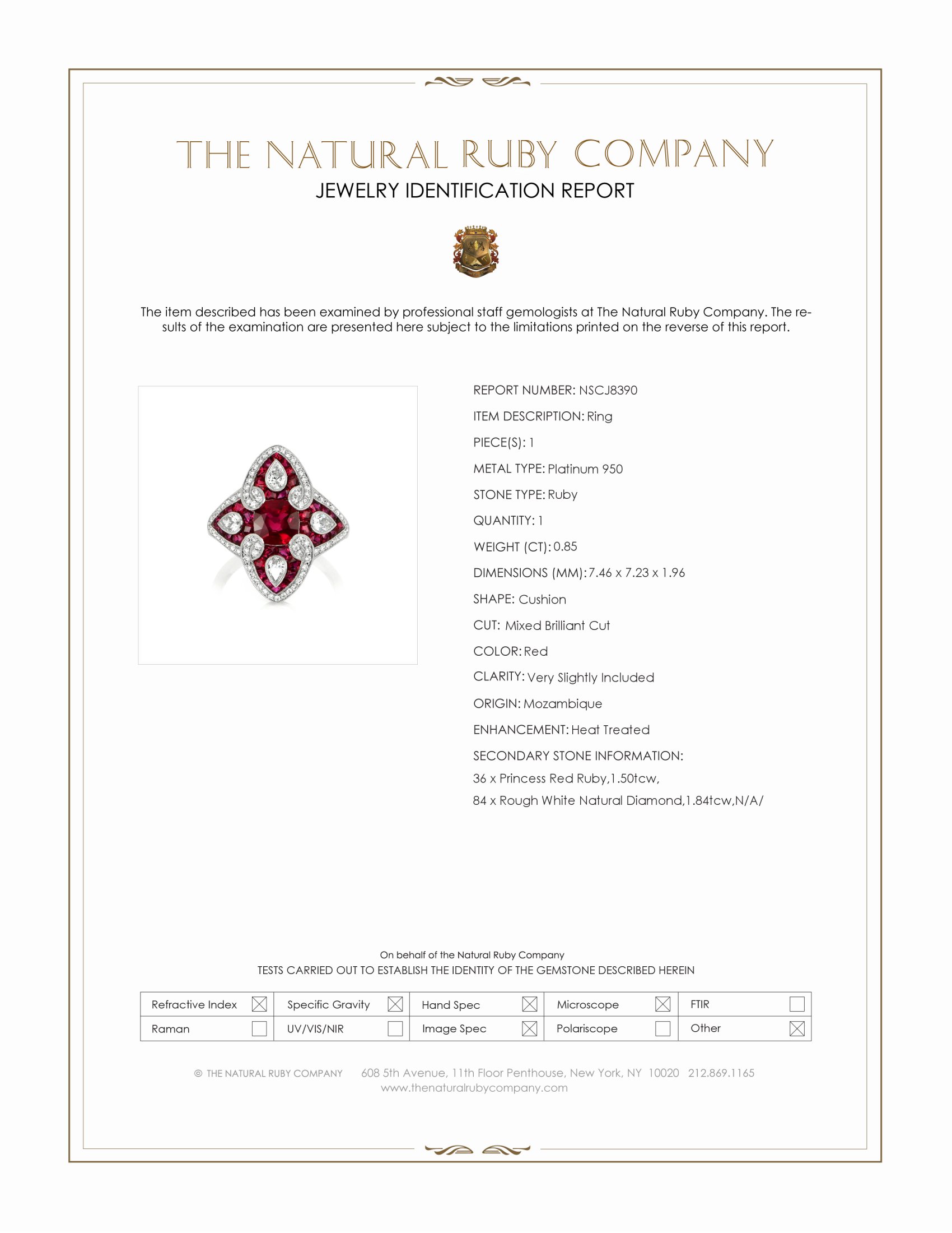 2.35 Ct.Tw. Ruby and Natural Diamond Antique Style Ring, Platinum 950