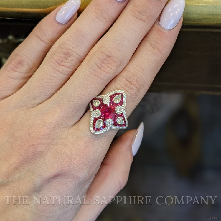 2.35 Ct. Ruby Natural Diamond Antique Style Ring, Platinum 950