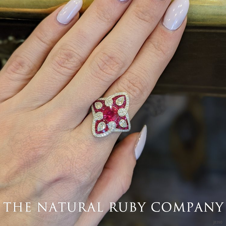 2.35 Ct. Ruby Natural Diamond Antique Style Ring, Platinum 950