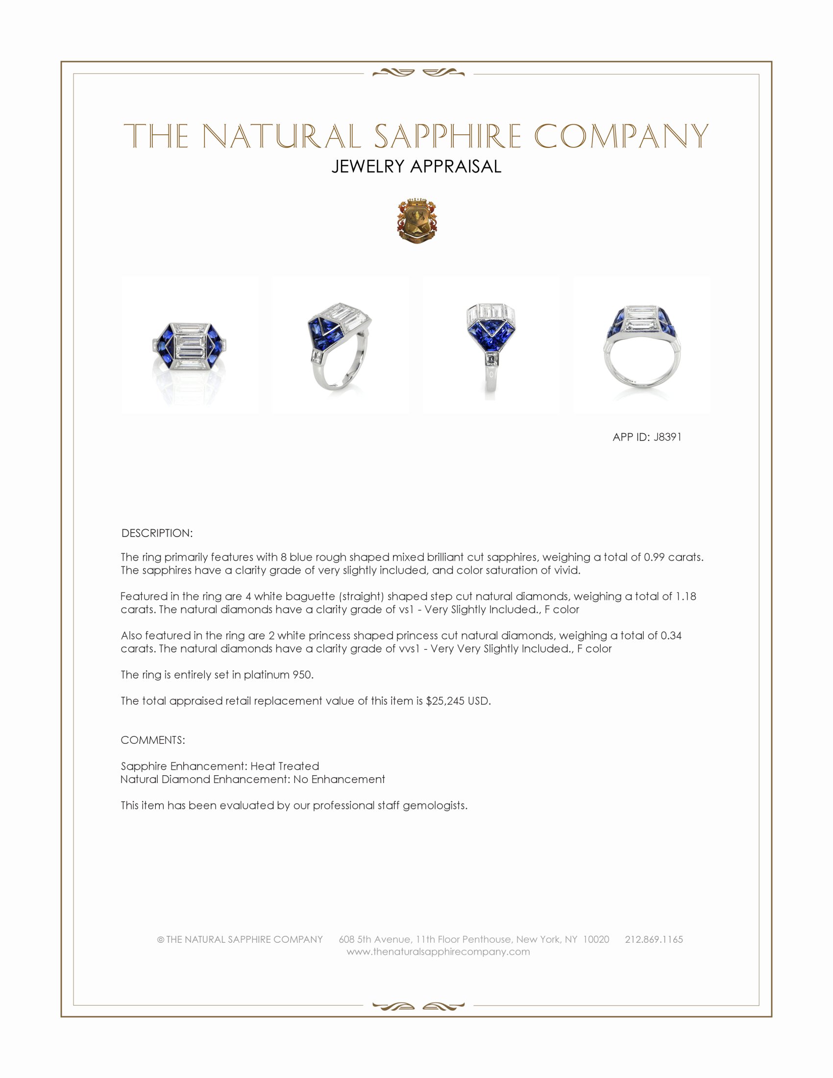 0.99 Ct. Blue Sapphire and Natural Diamond Antique Style Ring, Platinum 950