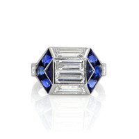0.99 Ct. Blue Sapphire and Natural Diamond Antique Style Ring, Platinum 950 Video