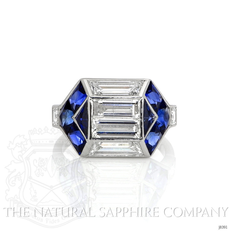 0.99 Ct. Blue Sapphire and Natural Diamond Antique Style Ring, Platinum 950