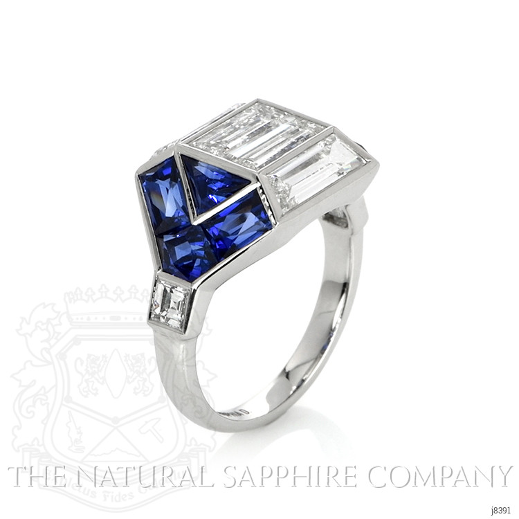 0.99 Ct. Blue Sapphire and Natural Diamond Antique Style Ring, Platinum 950