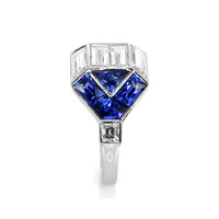 0.99 Ct. Blue Sapphire and Natural Diamond Antique Style Ring, Platinum 950 Image