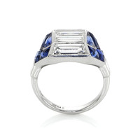0.99 Ct. Blue Sapphire and Natural Diamond Antique Style Ring, Platinum 950 Image