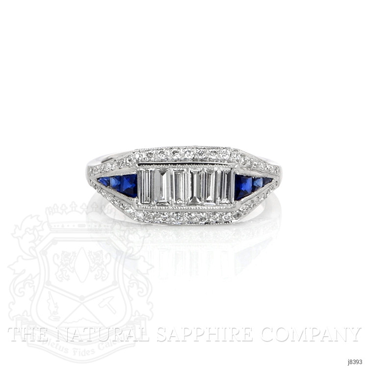 0.38 Ct. Blue Sapphire and Natural Diamond Antique Style Ring, Platinum 950