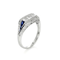 0.38 Ct. Blue Sapphire and Natural Diamond Antique Style Ring, Platinum 950 Image