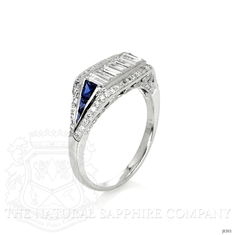 0.38 Ct. Blue Sapphire and Natural Diamond Antique Style Ring, Platinum 950