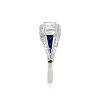 0.38 Ct. Blue Sapphire and Natural Diamond Antique Style Ring, Platinum 950 Image